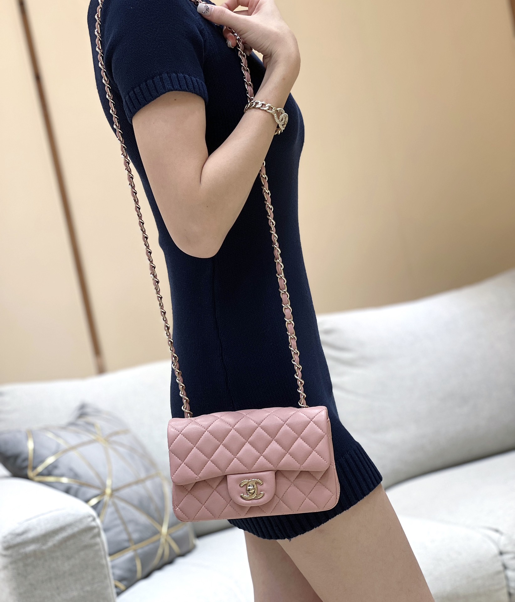 Chanel-Vip-Vintage-Mini-Flap-Shoulder-Bag-Pink-Quilted-Lambskin-Leather